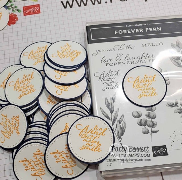 Forever Fern friend greeting for Blossoms in Bloom stamp set from Stampin Up #152684 stamped with the Stamparatus. cards by Patty Bennett www.PattyStamps.com