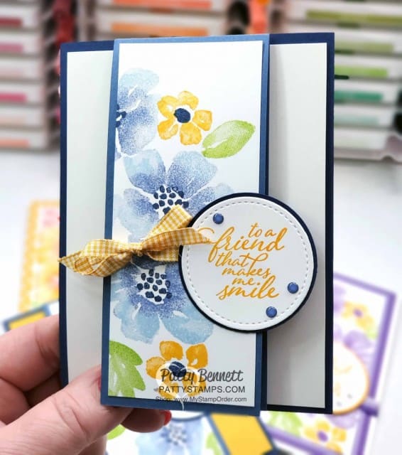 Blossoms in Bloom stamp set from Stampin Up #152684 stamped with the Stamparatus with ink pads and sponge daubers. cards by Patty Bennett www.PattyStamps.com