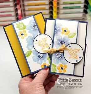 Blossoms in Bloom stamp set from Stampin Up #152684 stamped with the Stamparatus with ink pads and sponge daubers. cards by Patty Bennett www.PattyStamps.com