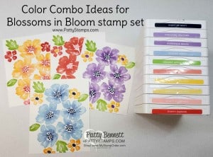 Color Combo Ideas for the Blossoms in Bloom Stampin Up stamp set #152684, cards by Patty Bennett www.PattyStamps.com