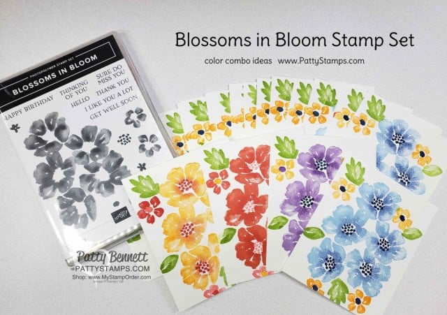 Color Combo Ideas for the Blossoms in Bloom Stampin Up stamp set #152684, cards by Patty Bennett www.PattyStamps.com