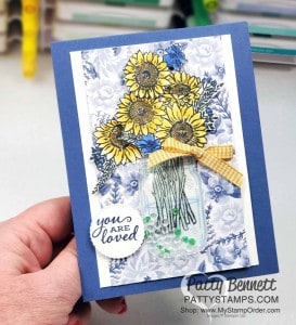 Jar Punch #152703. Flower for Every Season Gems, and Mason Jar Shaker Domes create adorable shaker cards! Stampin UP Flower For Every Season Suite. www.PattyStamps.com