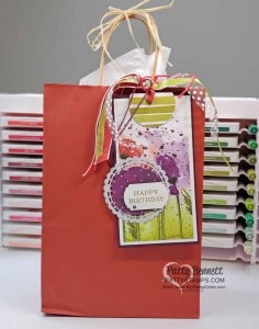 Peaceful Poppies designer paper birthday gift bag tag idea. www.PattyStamps.com