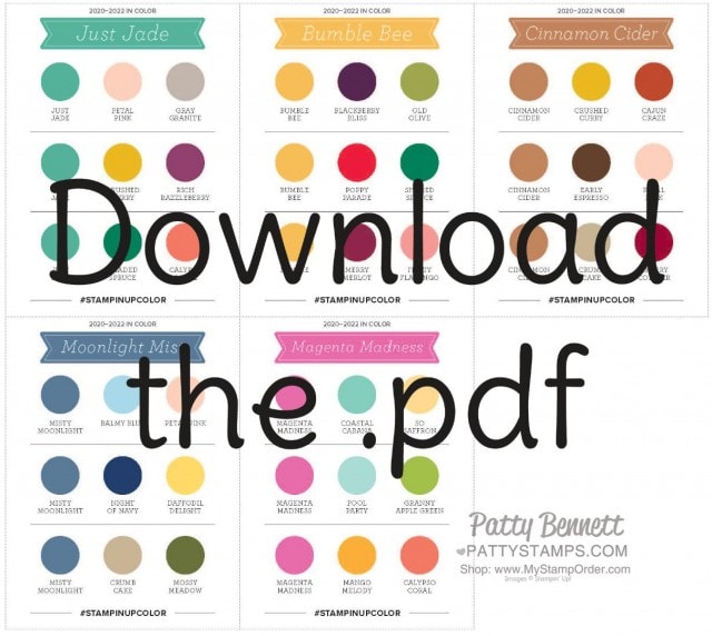 Download the pdf for Stampin' Up! 2020-2022 In Color Coordinating Colors Chart www.PattyStamps.com