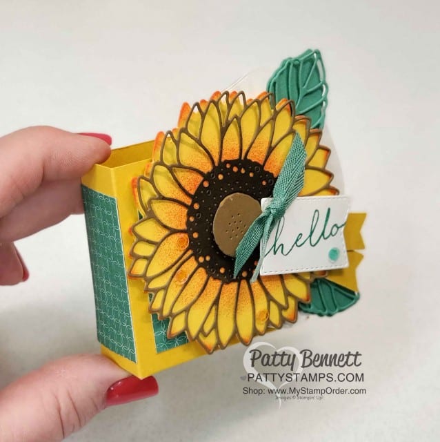 Mini Box featuring Stampin' Up! Celebrate Sunflowers bundle, Bumblebee cardstock, and Just Jade designer paper by Patty Bennett www.PattyStamps.com
