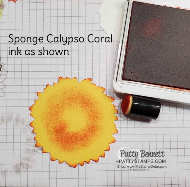 Sponge Dauber coloring tip for Stampin' Up! Celebrate Sunflowers die cut flower. by Patty Bennett www.PattyStamps.com