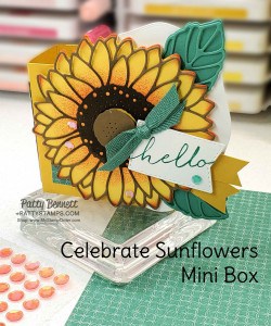 Mini Box featuring Stampin' Up! Celebrate Sunflowers bundle, Bumblebee cardstock, and Just Jade designer paper by Patty Bennett www.PattyStamps.com