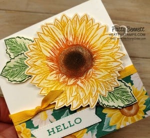 How to add ink with a sponge dauber direct to rubber on the Celebrate Sunflower stamp. Stampin' UP! card by Patty Bennett www.PattyStamps.com