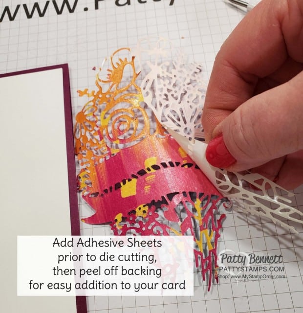 Stampin Up Hand-Drawn Blooms bundle card idea featuring Artistry Blooms designer paper and Adhesive Sheets. by Patty Bennett www.pattystamps.com
