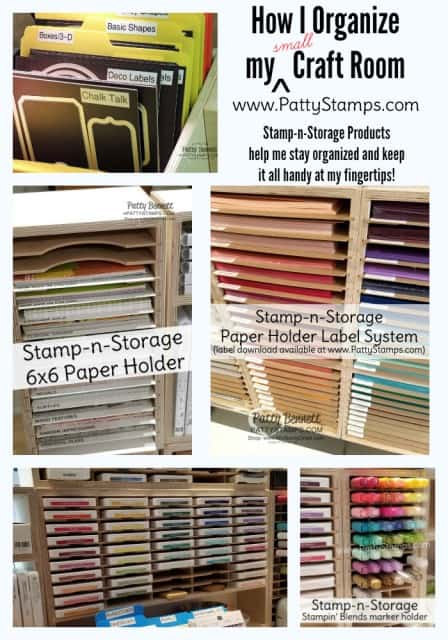 Tips for organization and storage for your craft room, stamping supplies, paper, ink and markers by Patty Bennett www.PattyStamps.com