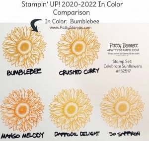 Bumblebee Stampin' Up! 2020-2022 In Color Comparison Chart by Patty Bennett www.PattyStamps.com