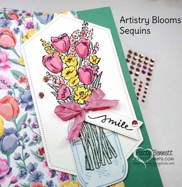 Mason Jar punch Jar of Flowers card featuring Stampin' Blends markers and Flowers for Every Season designer paper. www.PattyStamps.com