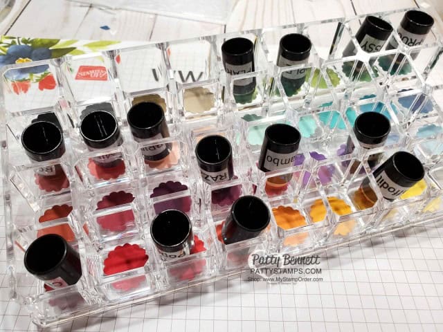 Punched cardstock circles in my Sponge Dauber Organizer! Idea from Patty Bennett for Stampin' Up! sponge daubers. Lipstick caddy works great! www.PattyStamps.com