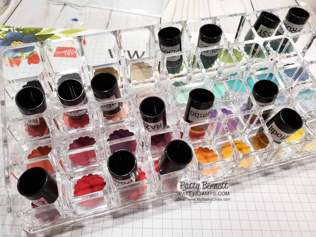 Punched cardstock circles in my Sponge Dauber Organizer! Idea from Patty Bennett for Stampin' Up! sponge daubers. Lipstick caddy works great! www.PattyStamps.com