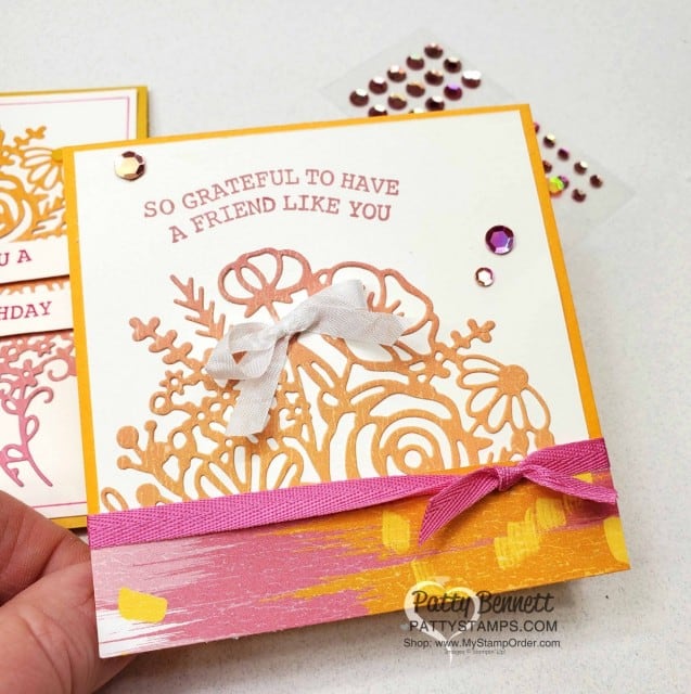 Hand Drawn Blooms bundle birthday card featuring Stampin' UP! Artistry Blooms paper and Sequins. www.PattyStamps.com