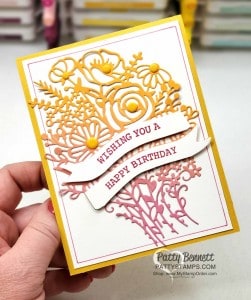 Hand Drawn Blooms bundle birthday card featuring Stampin' UP! Artistry Blooms paper and Playful Patterns Resin Dots. www.PattyStamps.com