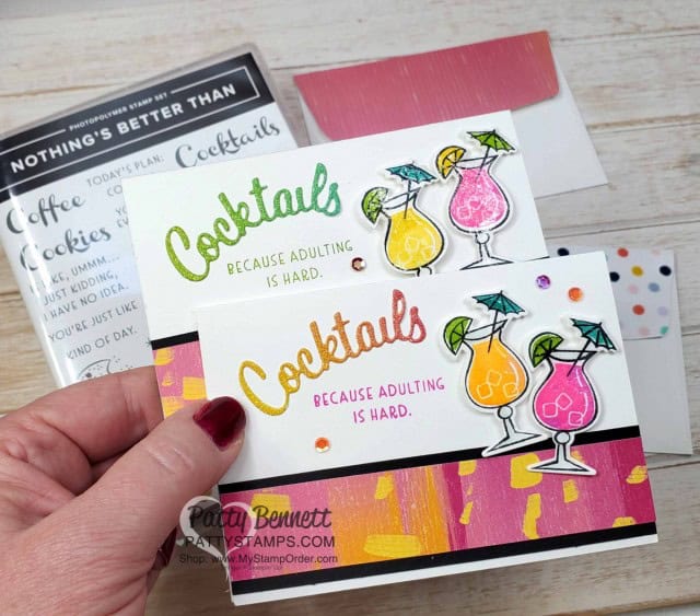 Nothing's Better Than Cocktails!! Stampin' UP! stamp set and dies paired with Shimmery Crystal Effects note card idea. www.PattyStamps.com