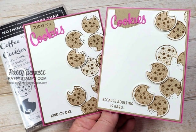 Cookie Cards! Cute cookie card featuring Nothing's Better than Chocolate Chip Cookies handmade card idea featuring Stampin' UP! bundle #154061. shop Stampin UP online www.PattyStamps.com