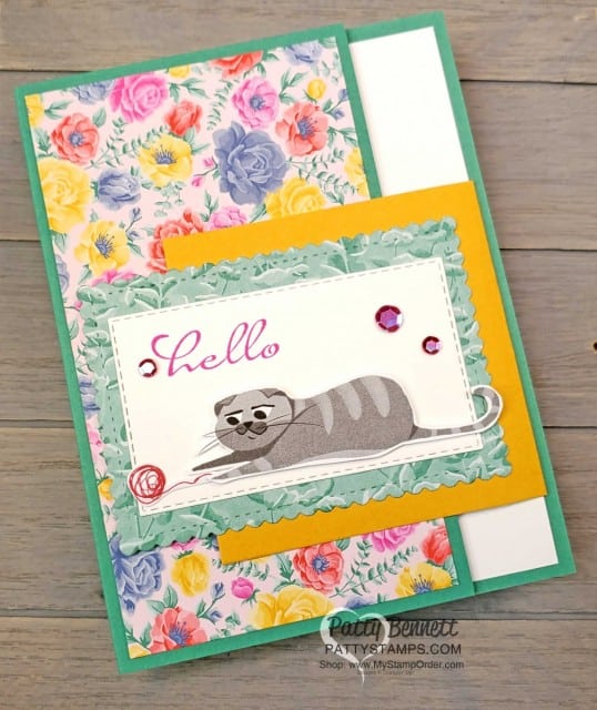 Stampin UP Playful Pets fun fold card idea featuring Flowers for Every Season and Playful Pets designer paper. www.PattyStamps.com