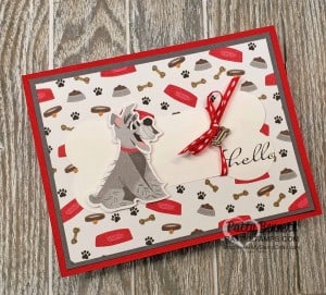 Playful Pets cute handmade dog card with a bone - punch art created with 2 heart punch shapes and a rectangle! www.PattyStamps.com