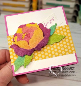 Peony dies with Rainbow Glimmer paper from Stampin Up! Square Card Idea by Patty Bennett www.PattyStamps.com