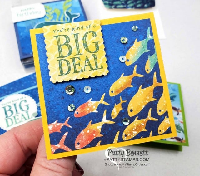 Whale of a Time Suite from Stampin' UP! cute 3x3 cards featuring 6x6 paper stack. www.PattyStamps.com