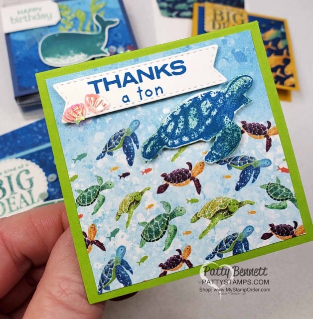Whale of a Time Suite from Stampin' UP! cute 3x3 cards featuring 6x6 paper stack. www.PattyStamps.com