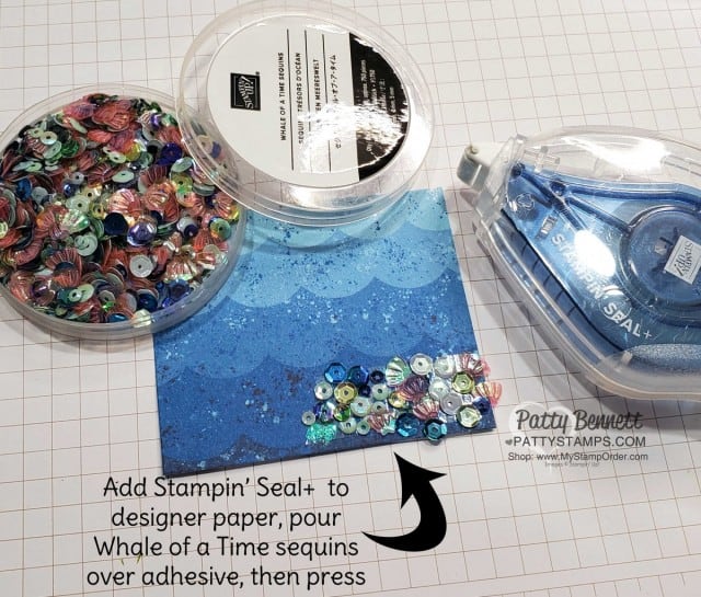 Whale of a Time Suite from Stampin' UP! cute 3x3 Acetate Box project with 3 cards featuring Whale punch and sequins! www.PattyStamps.com