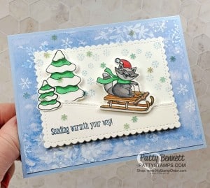 Freezin Fun penguin cards featuring Stampin' UP! Snowflake Splendor designer paper background, and die cut images with Foam Adhesive Sheets, by Patty Bennett www.PattyStamps.com