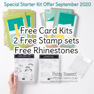 Special offer: Join Stampin UP! in Sept 2020 and enjoy 2 free stamp sets, free card kits to make 16 cards and free rhinestones in your STarter Kit! Join the Luv 2 Stamp Group with Patty Bennett