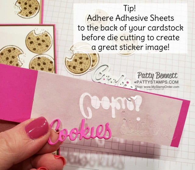  Nothing's Better than Chocolate Chip Cookies handmade card idea featuring Stampin' UP! bundle. Use Adhesive Sheets on the back of your cardstock prior to die cutting. shop Stampin UP online www.PattyStamps.com