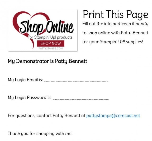 Shop the Stampin' UP! store online with Patty Bennett, www.PattyStamps.com
