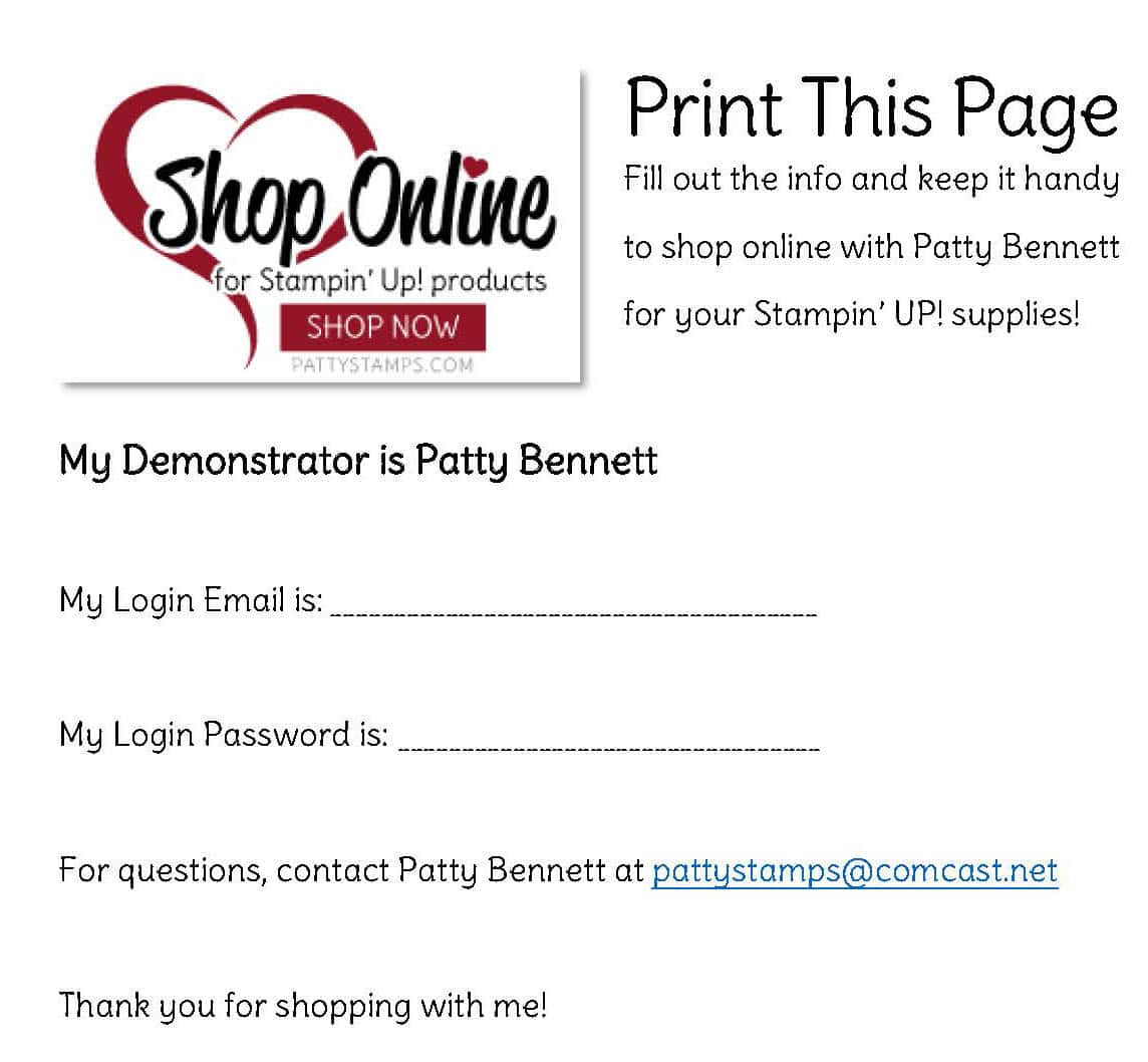 Shop the Stampin' UP! store online with Patty Bennett, www.PattyStamps.com