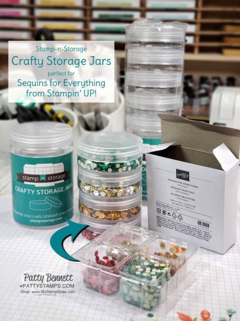 Organize your craft room embellishments with Stamp-n-Storage Crafty Storage Jars!! www.PattyStamps.com