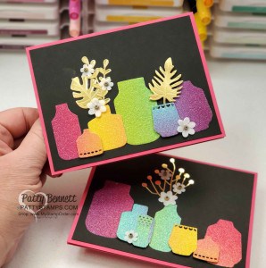 Boho Indigo dies die cut with Rainbow Glimmer paper. Amazing card idea with black background. www.PattyStamps.com