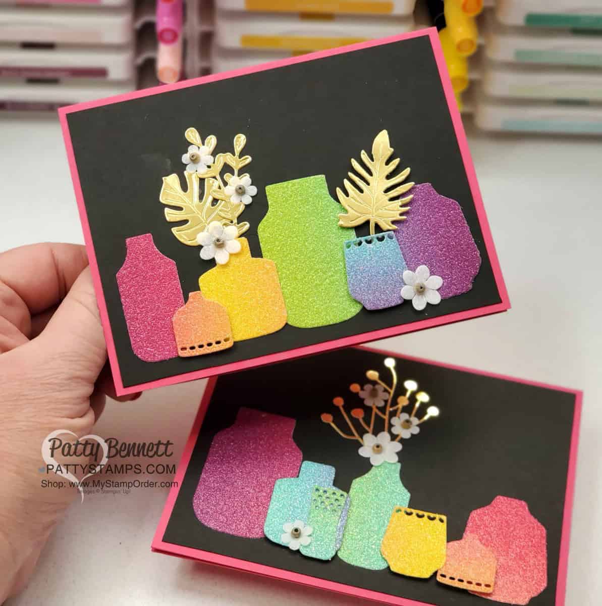 Boho Indigo dies die cut with Rainbow Glimmer paper. Amazing card idea with black background. www.PattyStamps.com