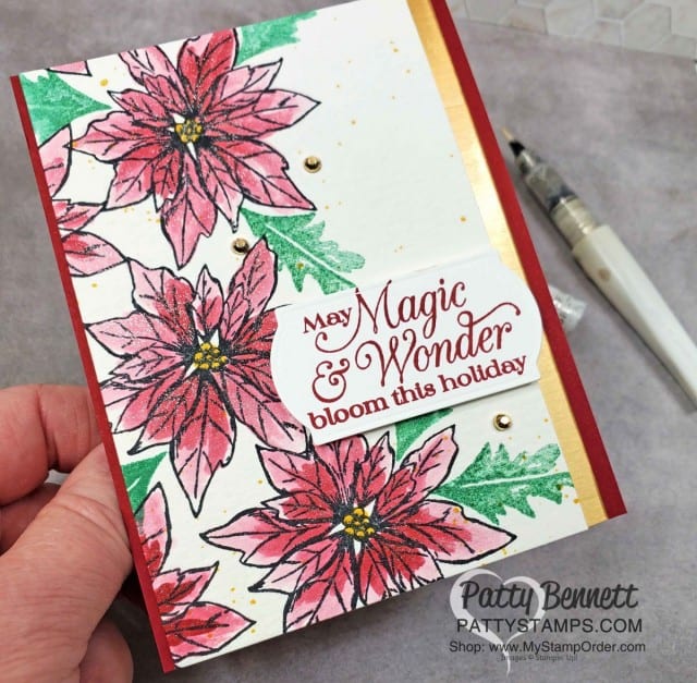 Stampin' UP! Poinsettia Petals Christmas Card Idea painted with Wink of Stella and Cherry Cobbler reinker by Patty Bennett