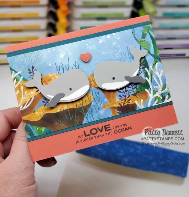 Stampin' UP! Whale of a Time designer paper and Whale Done bundle pair up for a CUTE anniversary card idea!!! www.PattyStamps.com