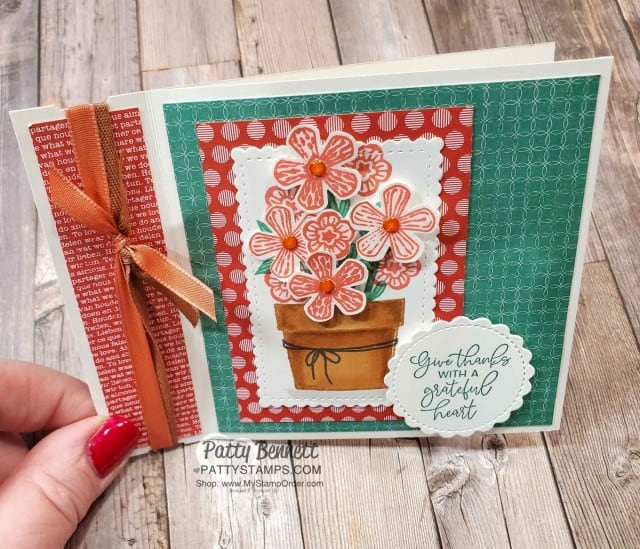 Side Fold Basket of Blooms card featuring Stampin' UP! set with Small Blooms punch and Stampin' Blends markers, by Patty Bennett www.PattyStamps.com