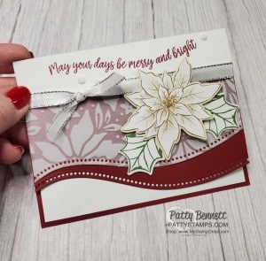 Use Stampin' UP! Curvy Dies and Plush Poinsettia flocked vellum paper to make handmade Christmas Cards for 2020. by Patty Bennett www.PattyStamps.com