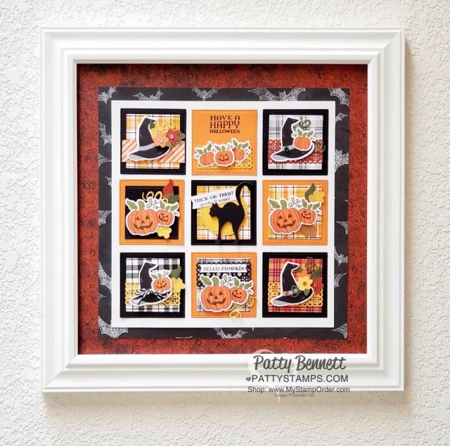 12x12 Wall Collage for Halloween featuring Stampin' UP! Plaid Tidings and Magic in this Night designer paper with the September 2020 Paper Pumpkin kit. www.PattyStamps.com