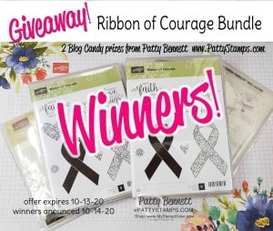 2 Winners of the Stampin' UP! Ribbon of Courage Bundle Giveaway - PattyStamps.,com Blog Candy offer, expires Oct. 13, 2020