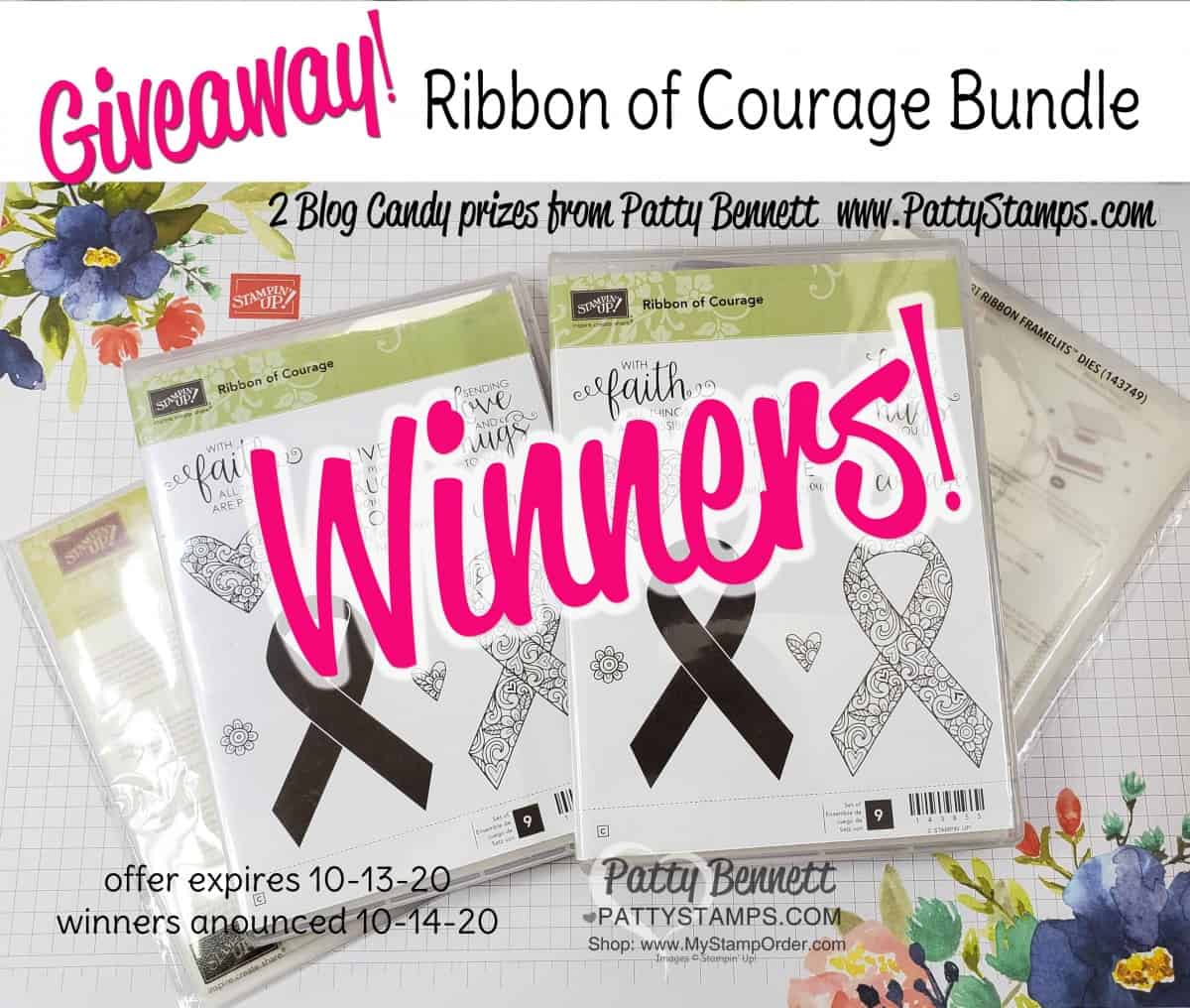 2 Winners of the Stampin' UP! Ribbon of Courage Bundle Giveaway - PattyStamps.,com Blog Candy offer, expires Oct. 13, 2020