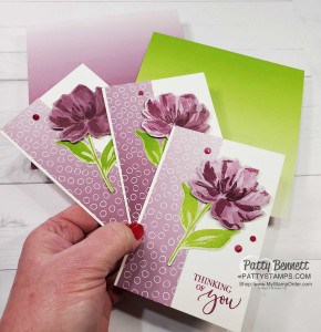 Stampin' Up! Art Gallery Bundle / Fine Art Floral suite and Oh So Ombre Sale-a-Bration paper. Note Cards stamped by Patty Bennett www.PattyStamps.com