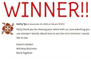 WINNER Stampin' UP! Mini Paper Cutter Blog Candy Give Away from Patty Bennett, www.PattyStamps.com expires 11-23-20
