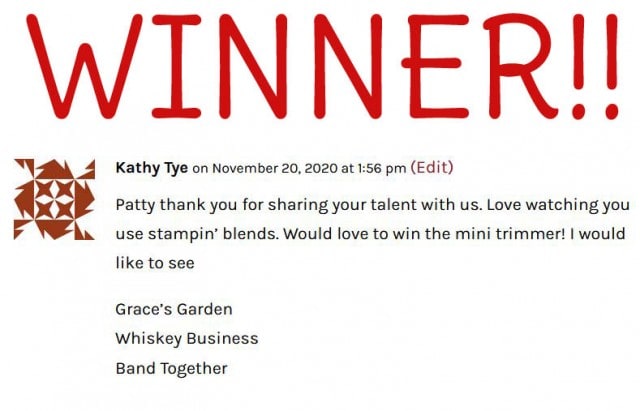 WINNER Stampin' UP! Mini Paper Cutter Blog Candy Give Away from Patty Bennett, www.PattyStamps.com expires 11-23-20
