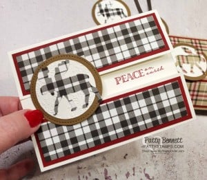 Stampin' Up! Moose Punch Christmas cards and tags featuring Plaid Tidings designer paper. www.PattyStamps.com