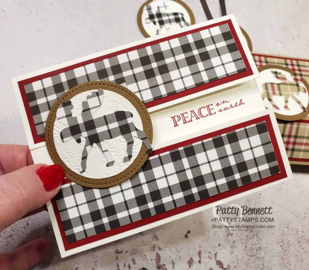Stampin' Up! Moose Punch Christmas cards and tags featuring Plaid Tidings designer paper. www.PattyStamps.com