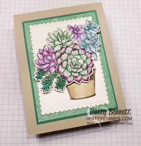 Stampin' Up! Simply Succulents Card Idea: image from Stampin' Up!, colored with Stampin' Blends alcohol markers, by Patty Bennett
