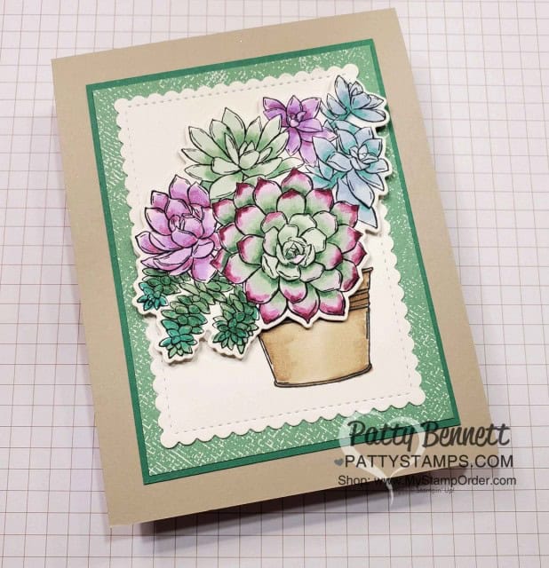 Stampin' Up! Simply Succulents Card Idea: image from Stampin' Up!, colored with Stampin' Blends alcohol markers, by Patty Bennett